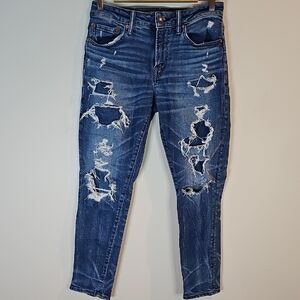 American Eagle Airflex 28x38 Dark Blue Distressed Style Skinny Jeans